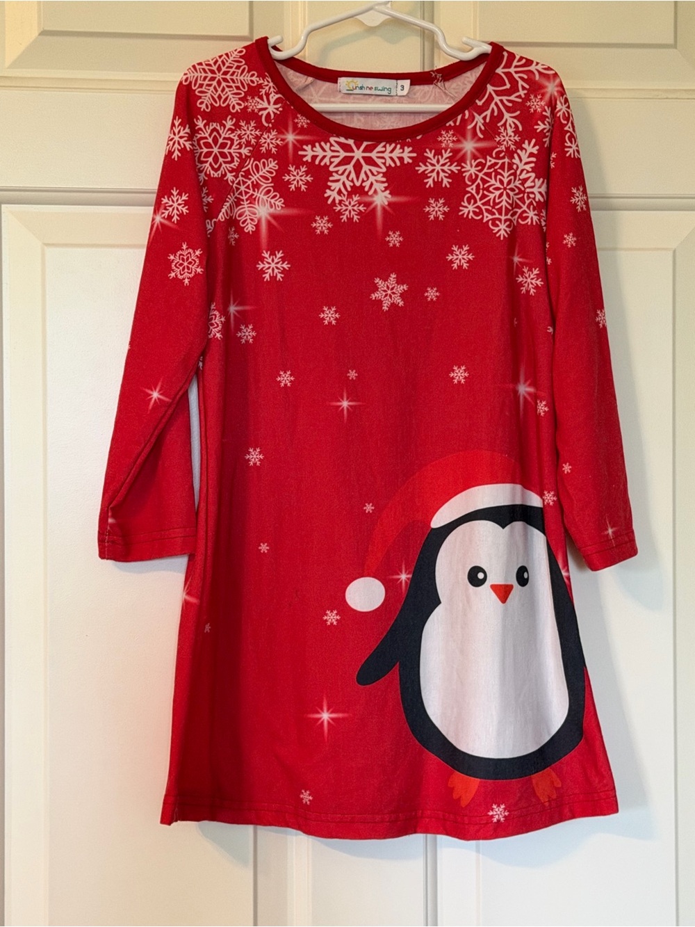 Holiday Penguin Red Long-Sleeve Kids Dress